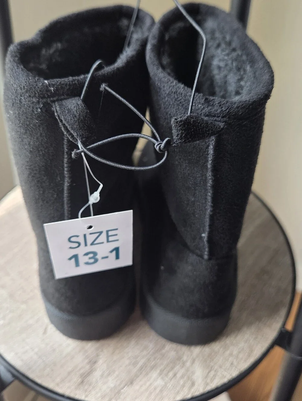 Black Faux Suede Winter Boots Faux Fur Lined Youth Size 13-1 New with Tags